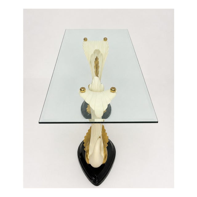 1980s San Sen, Brass & Glass Swan Console Table for Art House Jofral Spain, Labeled For Sale In Los Angeles - Image 6 of 18