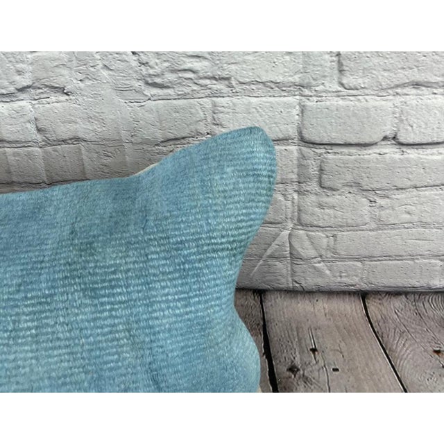Turkish 16 x 24 Hemp Pillow Turkish Cushion Natural Blue Pillow Cushion Cover For Sale - Image 3 of 4