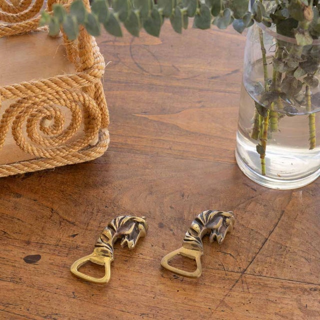 Unique vintage solid brass horse bottle opener from France, 1950s. Beautiful etched brass with intricate details and...