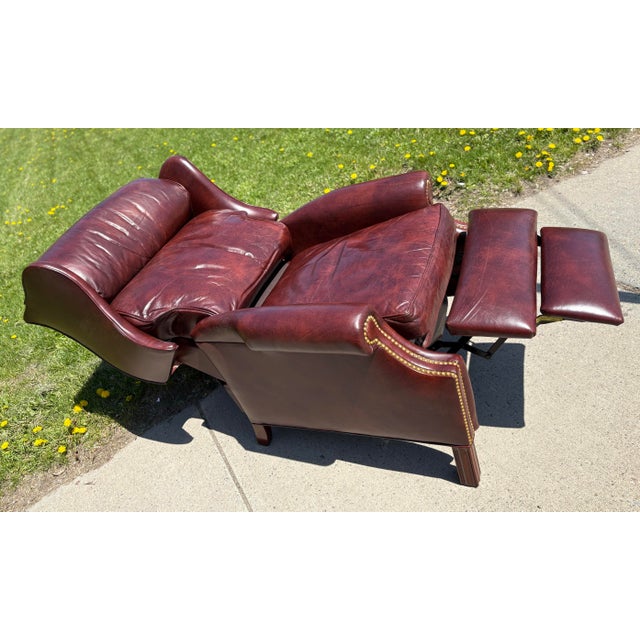 Animal Skin Vintage Hancock and Moore Burgundy Leather Wingback Chair/Recliner For Sale - Image 7 of 9