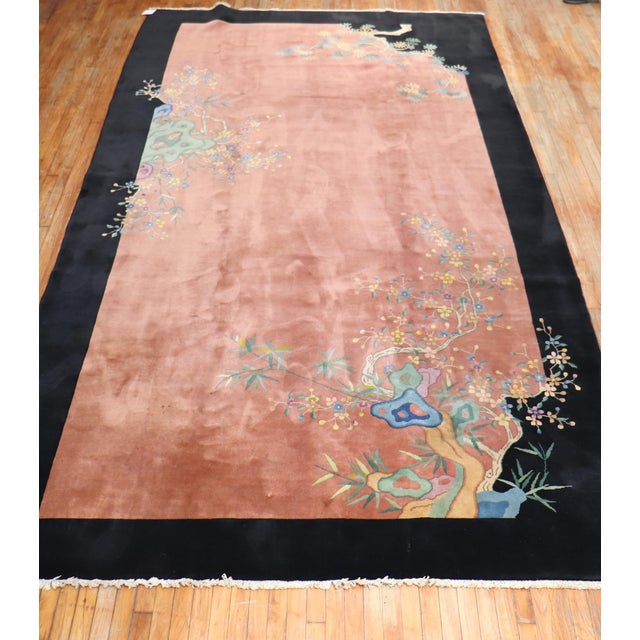 Salmon Zabihi Collection Gallery Chinese Art Deco Carpet - 7'6" x 14'9" For Sale - Image 8 of 8