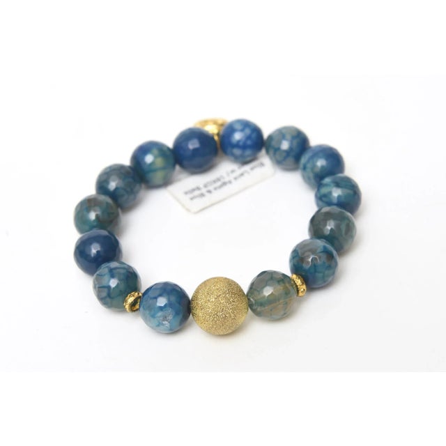 Set of 3 Jeweler Custom Made Beaded Blue Sapphire Agate Gold Ball Bracelets For Sale In Miami - Image 6 of 10