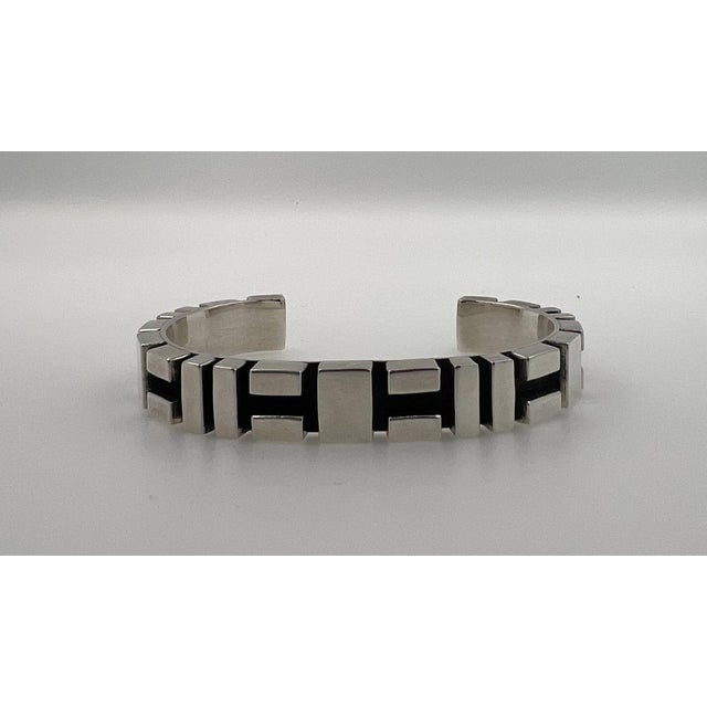 Early 21st Century Geometric Simple Modern Statement 925 Sterling Silver Wide Cuff Bangle Bracelet For Sale - Image 5 of 8