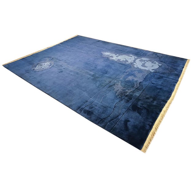 Chinese - Art Deco Rug 9'x11' 8" Antique Chinese - Art Deco Allover Knotted Rug, Circa Date: 1920s. This exceptional piece...