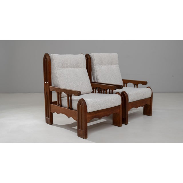 1970s French Brutalist Upholstered Armchairs with Carved Details - A Pair For Sale - Image 9 of 18