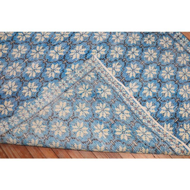 Vivid Blue Vintage Turkish Deco Rug For Sale - Image 9 of 10