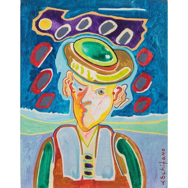 1980s Luciano Schifano, Portrait with Hat, Painting, 1988 For Sale - Image 5 of 5