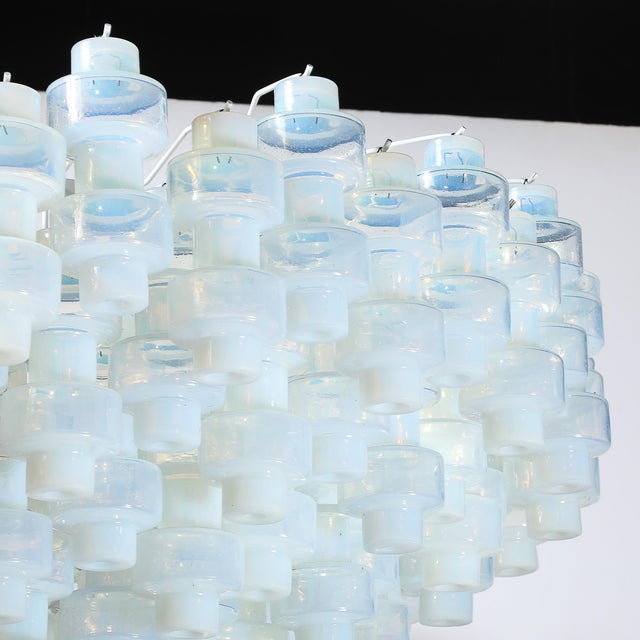 Modernist Hand-Blown Murano Opalescent Barbell Chandelier With Brass Fittings For Sale - Image 11 of 18
