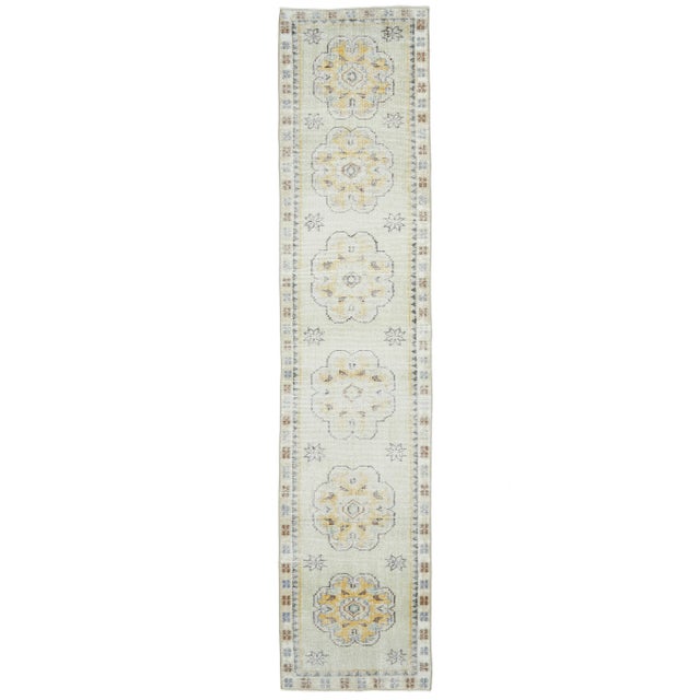 Vintage Turkish Hand-Knotted Wool Cotton White Runner For Sale - Image 9 of 9