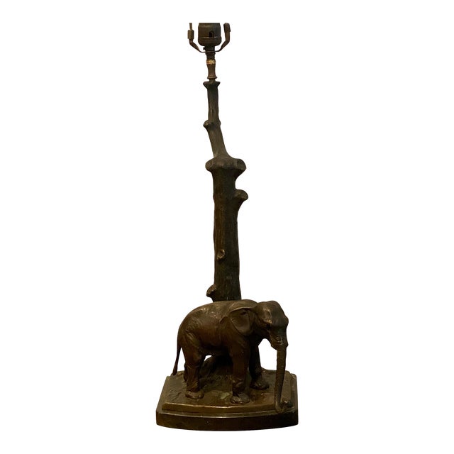 Bronze Elephant Lamp Signed Bauer Circa 1920 For Sale