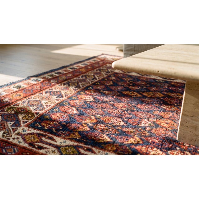1900s Blue Navy Geometric Tribal Antique S. Persian Ghashgaie Rug 5'8" X 6'6" Handknotted Wool Carpet For Sale - Image 10 of 10