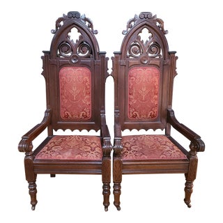 Late 19th Century Gothic Church Bishop's Throne Chairs, a Pair For Sale