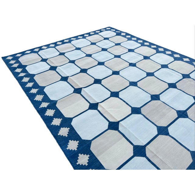 Textile Not Yet Made - Made To Order Handmade Cotton Area Rug Vegetable Dyed Sky Blue and Light Beige Vista Dhurrie-6'x9' For Sale - Image 7 of 11