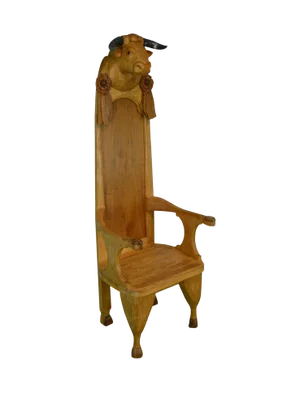 Hand Carved Bull Head With Horns Throne Chair