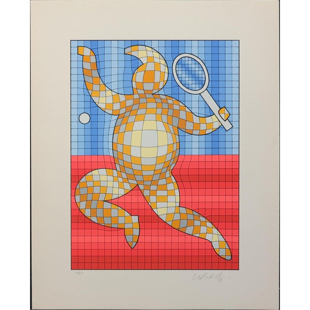 1980s Vintage Victor Vasarely the Tennis Player LTD Serigraph, Hand Signed Art Limited Edition For Sale - Image 5 of 8