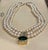 18Ct Green Tourmaline & 2.5Ct Diamond Necklace 14 KY Gold & Triple Pearl Layers For Sale - Image 9 of 18