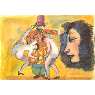 Mino Maccari, Magicians and Nudes, Original Charcoal & Watercolor Drawing, Mid-20th Century For Sale