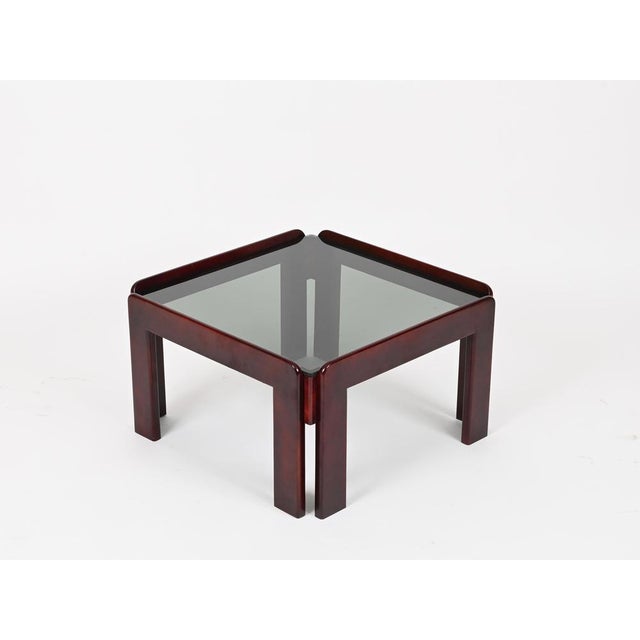 Brown Square Coffee Table with Smoked Glass by Afra & Tobia Scarpa, Italy, 1960s For Sale - Image 8 of 15