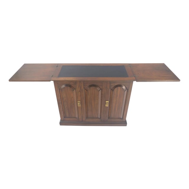 Solid Cherry Raised Panel Doors Liquor Bar Serving Flip Top Cabinet MINT For Sale