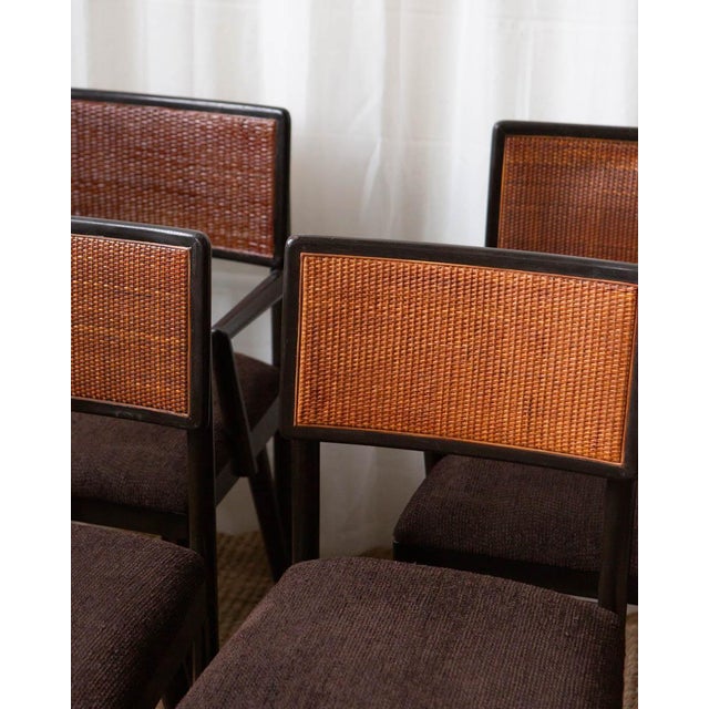 John Stuart 1950s John Stuart Mid-Century Modern Cane and Wood Dining Chairs - Set of 4 For Sale - Image 4 of 13