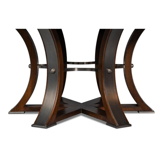 Wood Transitional Round Jupe Dining Table, Large – Warm Brown Oak For Sale - Image 7 of 12