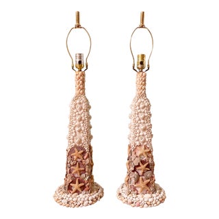 20th Century Seashell Encrusted Shell Table Lamps - a Pair For Sale