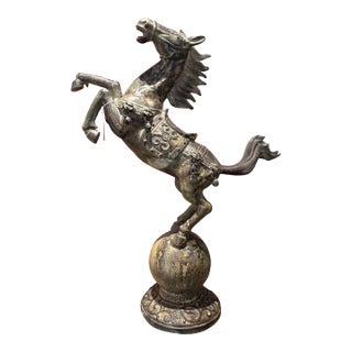 Late 19th Century Rare Bronze Asian Sculpture of Majestic Horse on Hind Legs For Sale