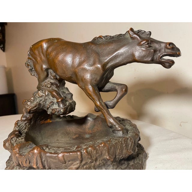Metal Large Rare Antique Running Horse Ashtray Armor Bronze Clad Statue Sculpture Dish For Sale - Image 7 of 16