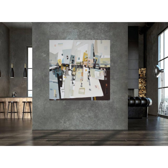 Gray Subjective Industrial Landscape. Original Modern Hand Painting For Sale - Image 8 of 10