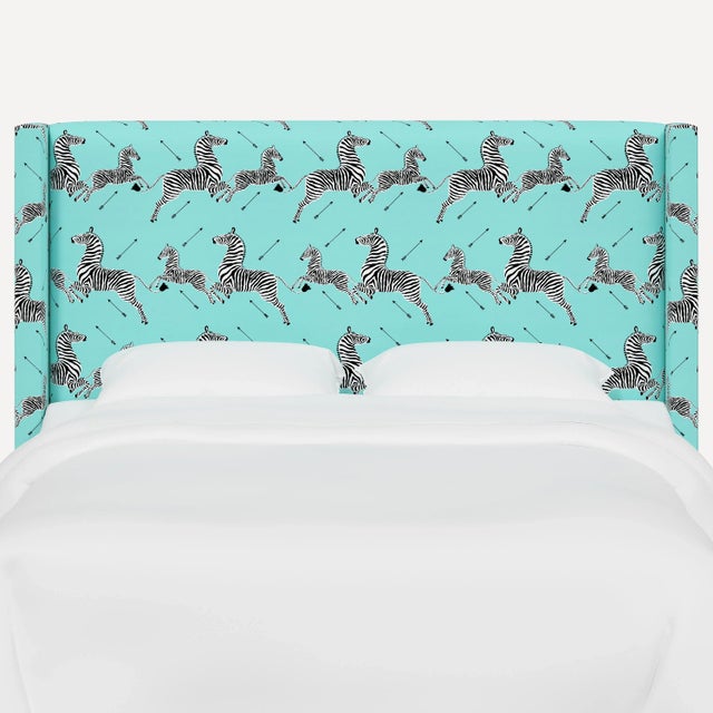 Cloth & Company Red from Scalamandre crafted by Cloth & Company Hudson Cal. King Headboard, Sky Blue Animal Print For Sale - Image 4 of 7