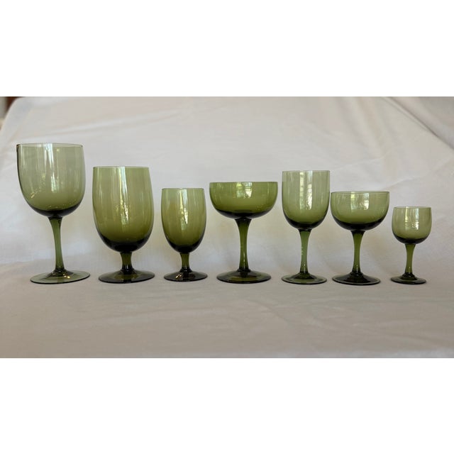 Glass Vintage Sasaki Romance Green Glassware Complete Service Set - 7 pcs For Sale - Image 7 of 16