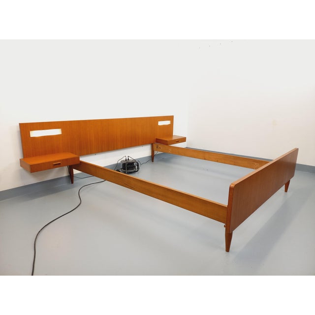 Vintage Scandinavian-Style Teak Double Bed with Suspended Bedside Tables and Integrated Lamps, 1960s For Sale - Image 18 of 18