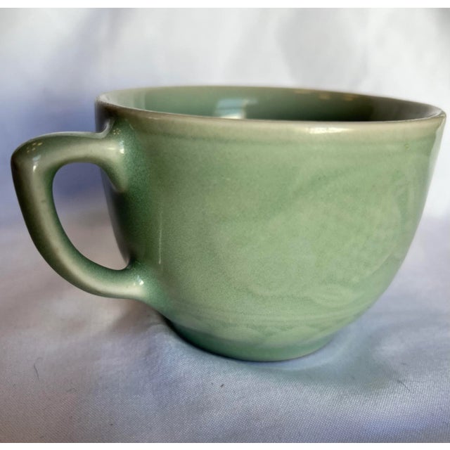 Mid 20th Century Vintage Celadon Longquan Koi Cup & Saucer Set- 2 Pieces For Sale - Image 5 of 8