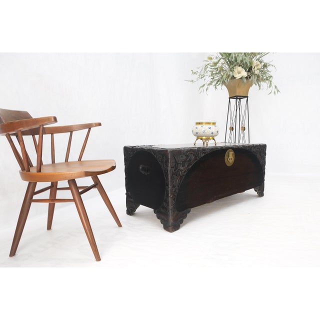 Mid 20th Century Ebonized Carved Teak Cedar Lined Brass Latch c. 1920s Trunk Hope Chest CLEAN! For Sale - Image 5 of 18