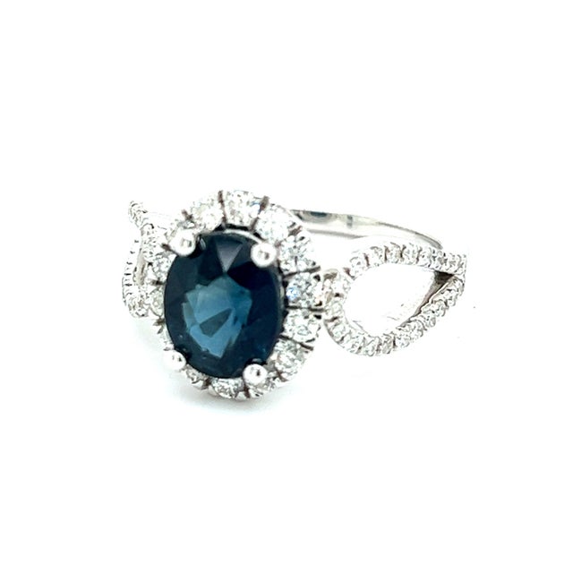 2010s Natural Sapphire Diamond Ring Size 6.25 14k W Gold 2.93 TCW Certified For Sale - Image 5 of 10