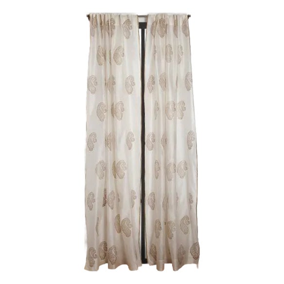 Aurel Paisley Ivory/Gold Silk-Cotton Curtain For Sale