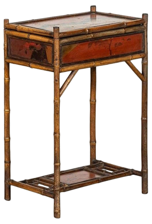 Antique English Bamboo Sewing Side Table, 1910