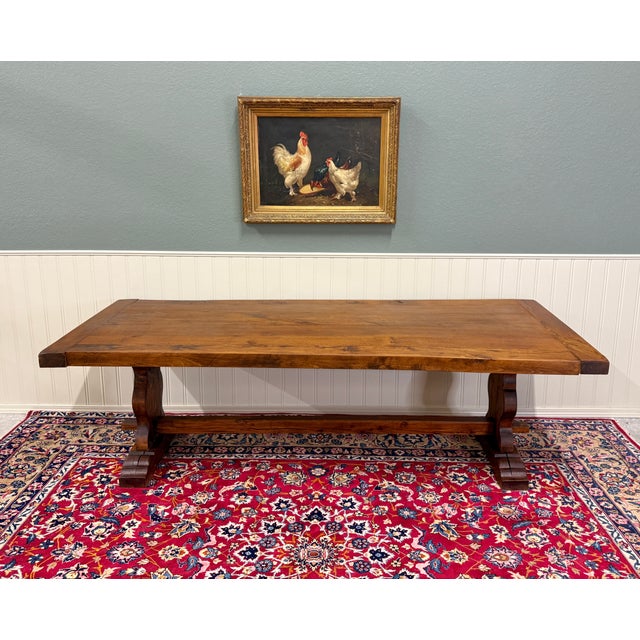 Antique French Country Farm Dining Table Farmhouse Trestle Base Oak c.1890s For Sale - Image 11 of 18