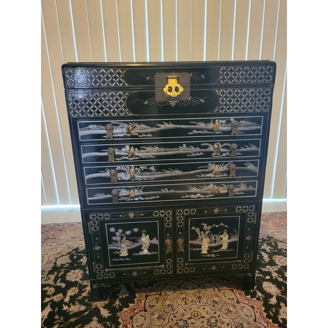 Mid 20th Century Mid 20th Century Black Lacquer Asian Cabinet For Sale - Image 5 of 12