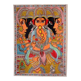 Mamta Devi Signed Original Hand-Painted Lord Ganesha Madhubani Painting – National Award-Winning Artist For Sale