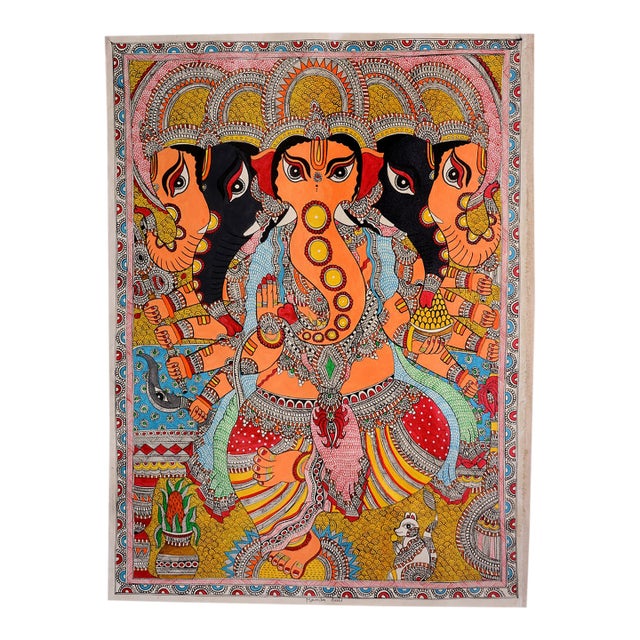 Mamta Devi Signed Original Hand-Painted Lord Ganesha Madhubani Painting – National Award-Winning Artist For Sale
