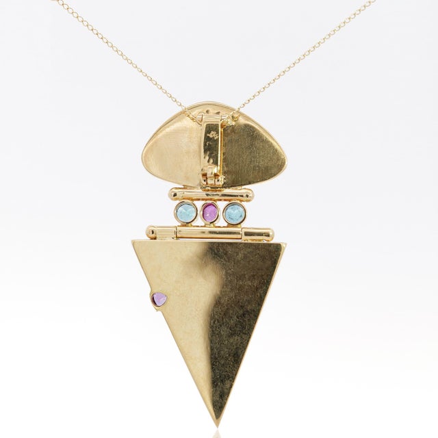 Paraiba Tourmaline and Onyx in 14k Retro Drop Pendant Necklace For Sale - Image 4 of 5