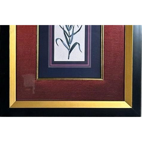 Vintage Framed Stylized Red Lily Botanical Lithograph Prints Pair For Sale - Image 11 of 12