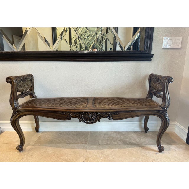 Coffee 1990s Maitland Smith Vintage Cane Bench For Sale - Image 8 of 12