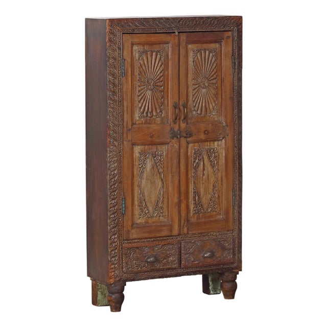 Antique Anglo-Indian Carved Teakwood Armoire For Sale