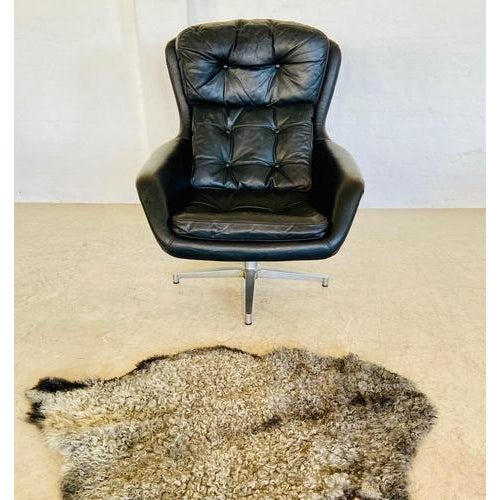 Mid-Century Danish Black Leather Swivel Chair by Bramin from Bramin For Sale - Image 17 of 18