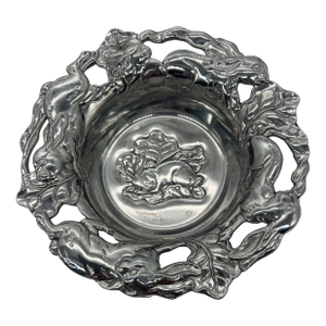 Vtg 2003 Arthur Court Embossed Bunny Rabbit Cabbage Aluminum Serving Bowl Easter
