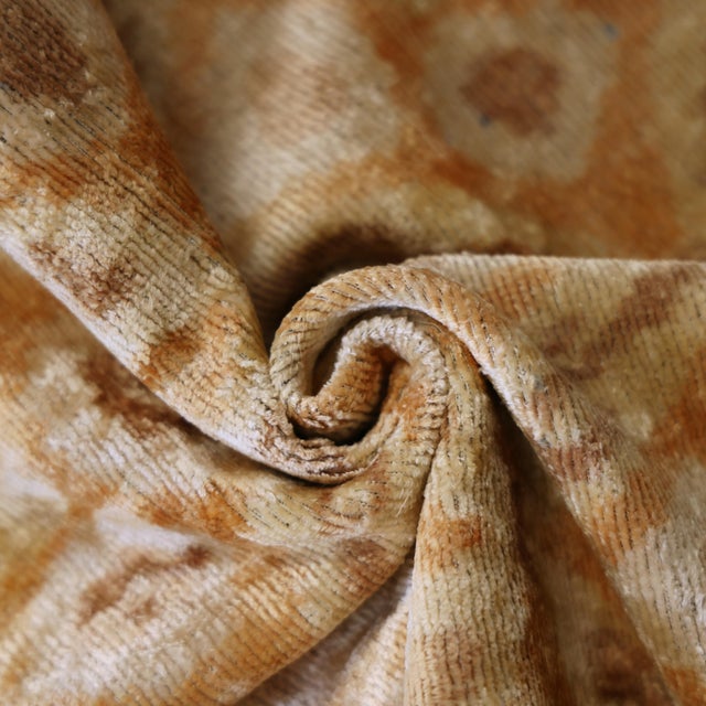 Camel Champagne Ikat Silk Velvet Throw Pillow 20x20 | Handmade Neutral Luxury Accent Pillow For Sale - Image 8 of 8