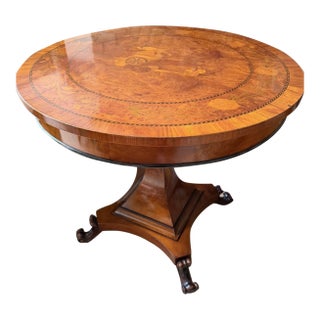 Rho Mobili D’Epoca Italian Burlwood & Marquetry Game Table With Custom Glass Top For Sale
