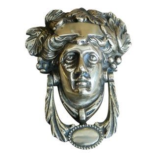 Antique Victorian Brass Head of Dionysus Door Knocker, 1890s For Sale